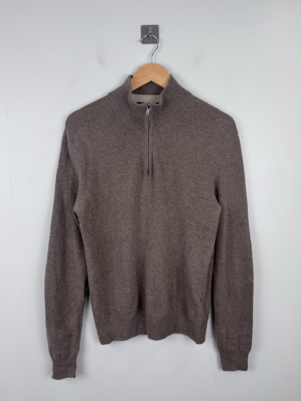 Hackett London Men Merino Cashmere Mix Taupe Half‎ Zip Sweater Size Small